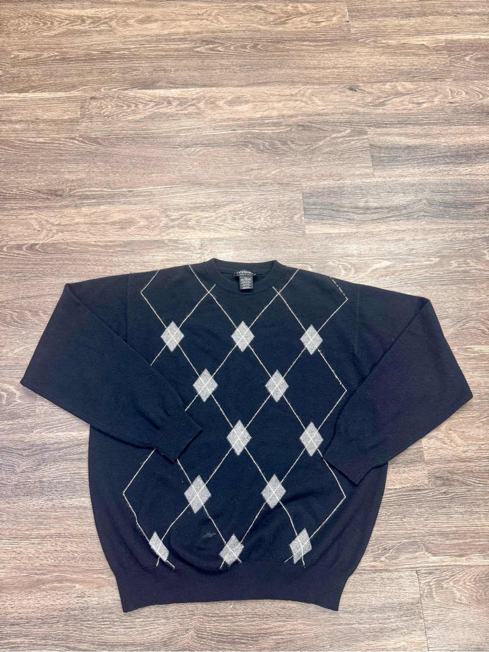 Hathaway Platinum 100% Cashmere Argyle Sweater XXL Made in Italy Black
